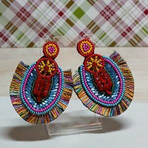 Fashion Vintage Colorful Southwest Native Felt Back Earrings Costume Jewelry #82